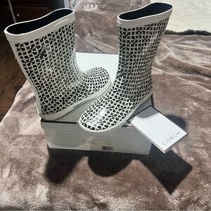 Coach Ursula Monogram Black and White Rain Boots